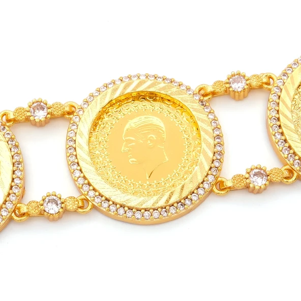 Altın Kaplama İmitasyon Zirkon Taşlı Üçlü Yarım Altınlı Bileklik BLK-1211 - Resim 2