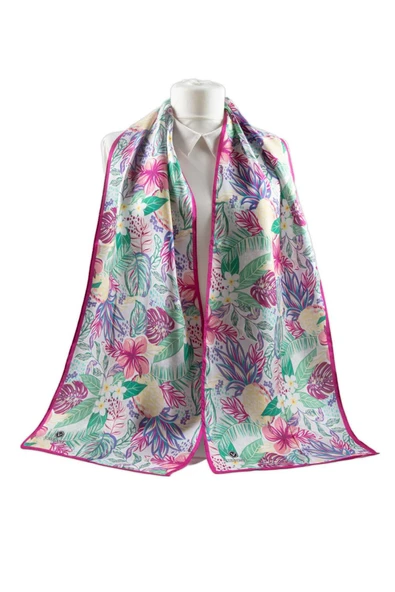 I59 SATEN İPEK ANANAS ÇİÇEK DESENLİ KADIN FULAR - Resim 4