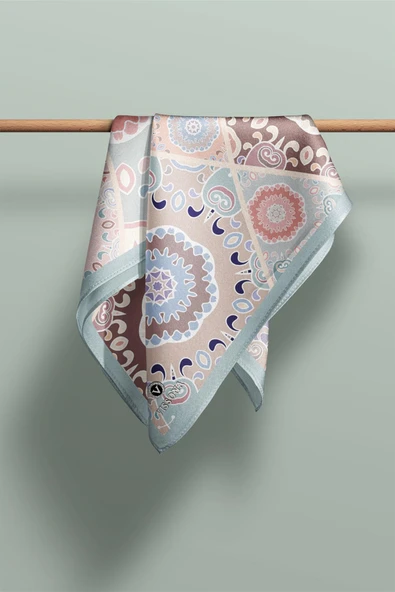 100% Silk Headscarf for Women - 22"x 22" inch Hair Scarf Ethnic Pattern Silk Headscarf Bandanas Square Silk 60355 - Resim 5