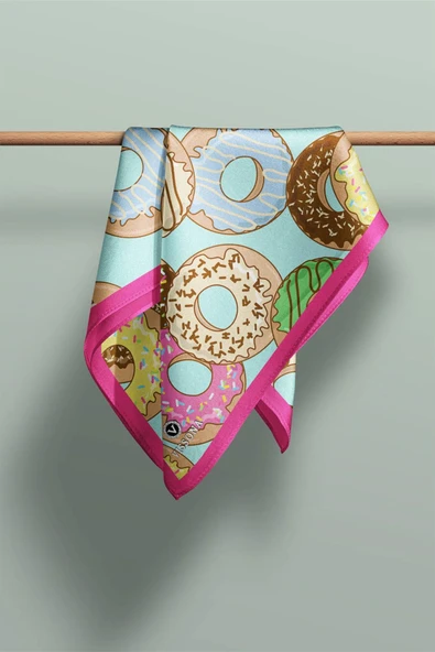 100% Silk Headscarf for Women - 22"x 22" inch Hair Scarf Donut Pattern Silk Headscarf Bandanas Square Silk - Resim 4