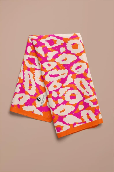 I97 Saten İpek Leopar Desenli Kadın Bandana - Resim 4