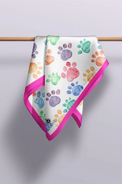 100% Silk Headscarf for Women - 22"x 22" inch Hair Scarf Cat Paw Pattern Silk Headscarf Bandanas Square Silk 60361 - Resim 4