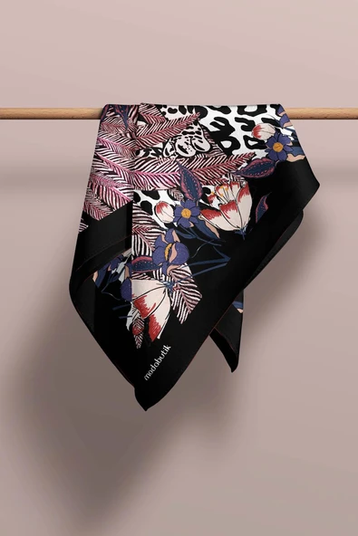 Kadın Kırmızı Kaplan Desenli 50x50 Bandana - Resim 6