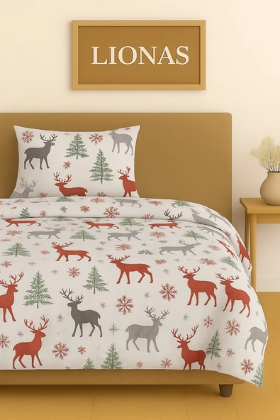 StellaFlavo Tek Kişilik Desenli Nevresim + 1 Adet Kapaklı Yastık Kılıfı - Resim 2