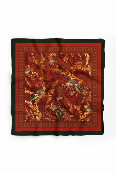 Kadın Kiremit Kahverengi Sultan  Desenli 50x50 Bandana - Resim 2