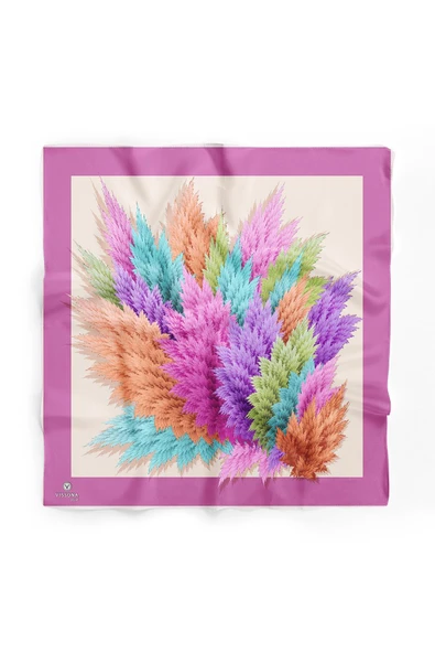 %100 İpek Kadın Desenli Bandana 80x80 - Resim 2