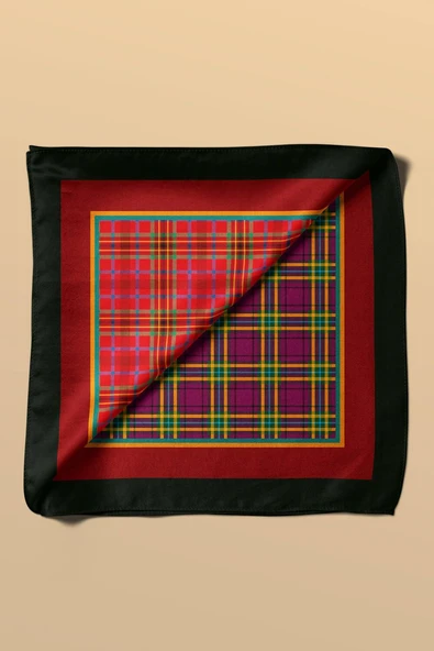 G8 Kadın sarı kırmızı dörtlü ekose Desenli 50x50 Bandana DG01621-22 - Resim 6