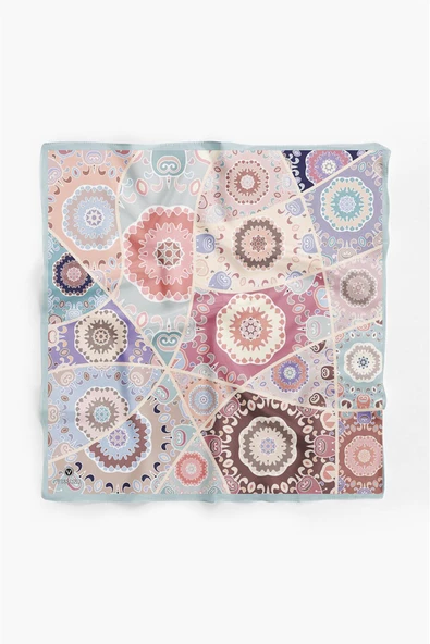 100% Silk Headscarf for Women - 22"x 22" inch Hair Scarf Ethnic Pattern Silk Headscarf Bandanas Square Silk 60355 - Resim 2