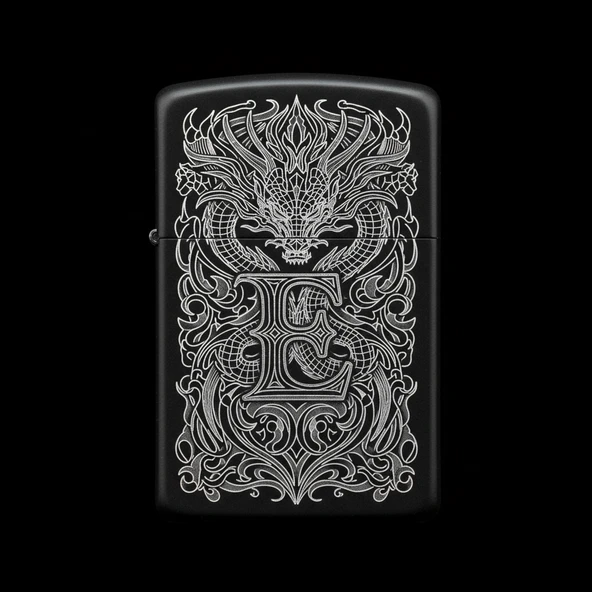 Zippo Ejderha Figürlü E Harfli Tasarım - V9 ürün görseli
