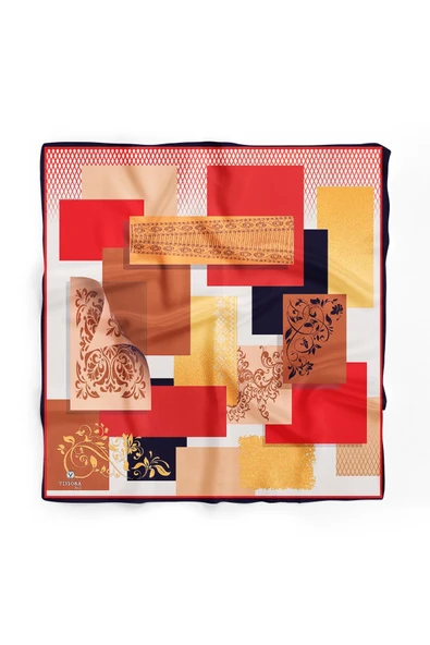 %100 İpek Kadın Desenli Bandana 80x80 - Resim 2