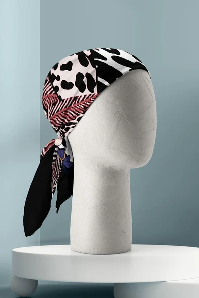 Kadın Kırmızı Kaplan Desenli 50x50 Bandana - Resim 3