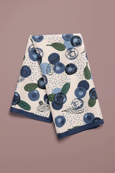 %100 İpek Blueberry Desenli Kadın Bandana - Resim 4