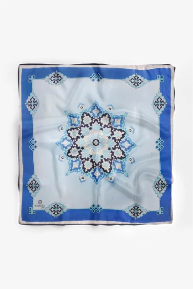 %100 İpek Kadın Desenli Bandana 80x80 - Resim 2