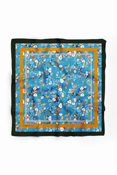B112 Kadın Mavi Game Desenli 50x50 Bandana - Resim 2