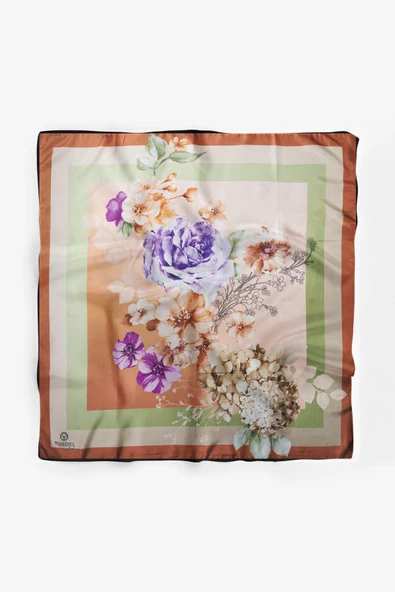 %100 İpek Kadın Desenli Bandana 80x80 - Resim 2