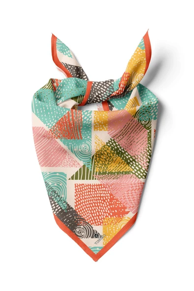 %100 İpek Geometrik Desenli Kadın Bandana ürün görseli 1