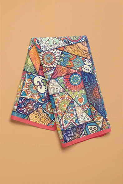 %100 İpek Mandala Desenli Kadın Bandana - Resim 3