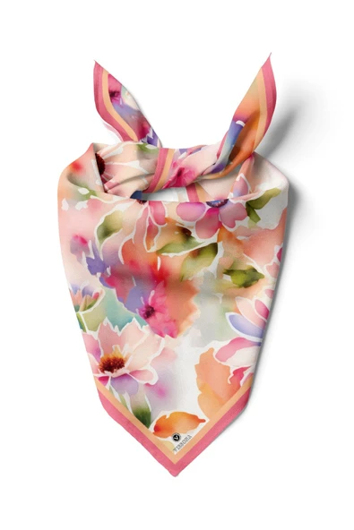 Vissona Çiçek Desenli İpek Bandana ürün görseli 1