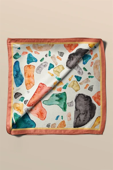 F101 Vissona Geometrik Desenli İpek Bandana - Resim 3