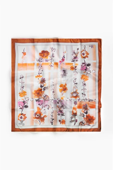 %100 İpek Kadın Desenli Bandana 80x80 - Resim 2