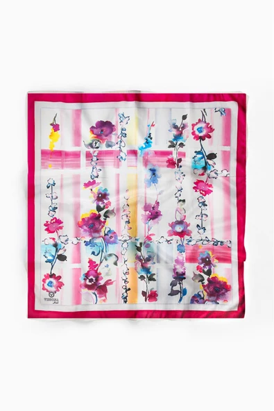 %100 İpek Kadın Desenli Bandana 80x80 - Resim 2