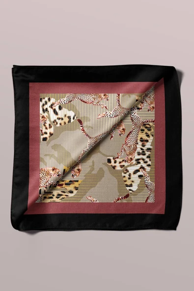 E53 Kadın Kahve Vizon Animal Desenli 50x50 Bandana - Resim 3