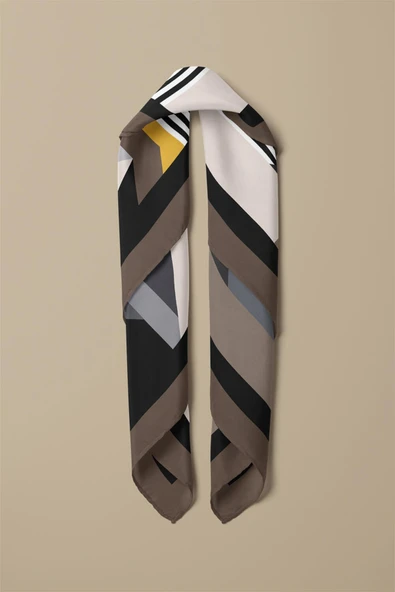 G42 Kadın Gri Geometrik Desenli 50x50 Bandana DG01526-22 - Resim 3