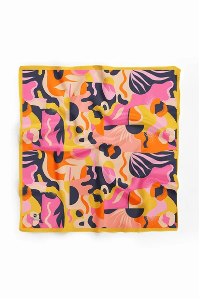 Saten İpek Geometrik Desenli Kadın Bandana - Resim 2