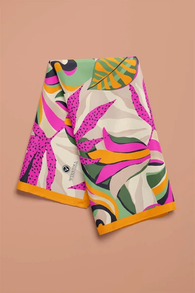 Saten İpek Geometrik Desenli Kadın Bandana - Resim 4