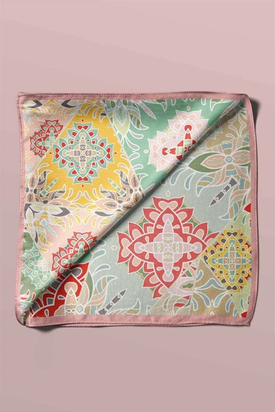 100% Silk Headscarf for Women - 22"x 22" inch Hair Scarf Ethnic Pattern Silk Headscarf Bandanas Square Silk 60353 - Resim 3