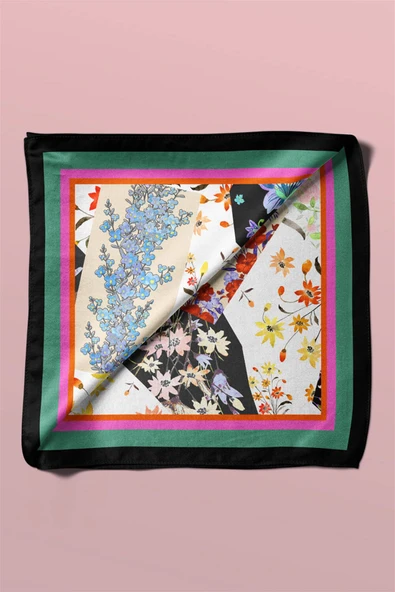 G66 FLOWERS PATCHWORK TASARIMLI BANDANA  DG11971 - Resim 5