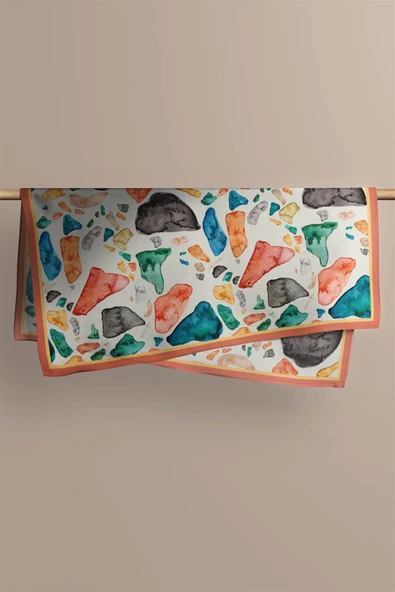 F101 Vissona Geometrik Desenli İpek Bandana - Resim 5