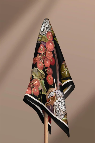 F99 Vissona Kuş Desenli İpek Bandana - Resim 4