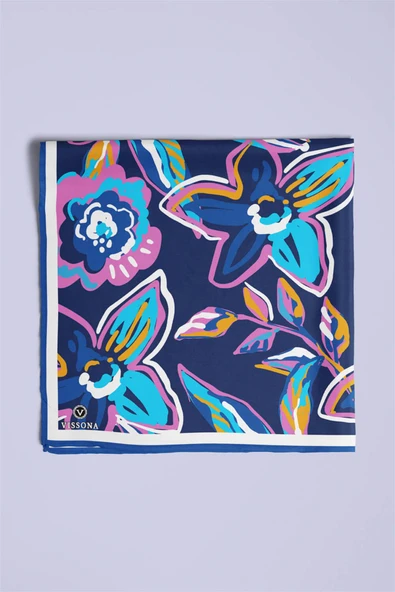 Vissona Çiçek Desenli İpek Bandana - Resim 4