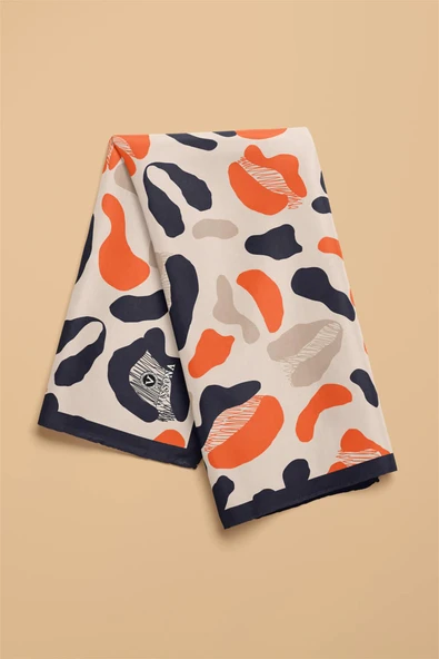 Saten İpek Leopar Desenli Kadın Bandana - Resim 4