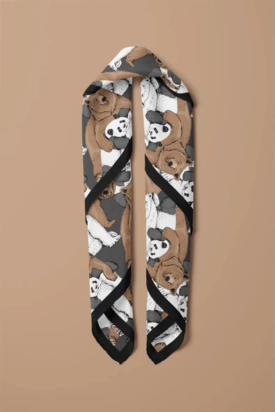 %100 İPEK AYI DESENLİ KADIN BANDANA 50X50 - Resim 3