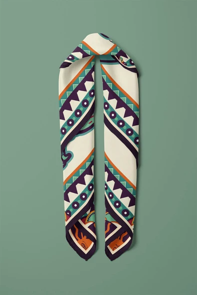 Vissona Etnik Desenli İpek Bandana - Resim 3