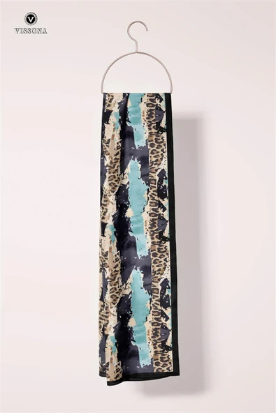 %100 İPEK LEOPAR ÇİZGİLİ DESENLİ KADIN FULAR 30X170 - Resim 2