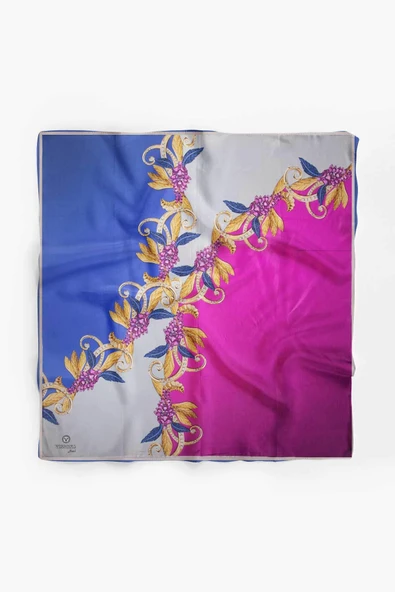 %100 İpek Kadın Desenli Bandana 80x80 - Resim 2