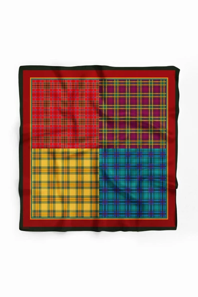 G8 Kadın sarı kırmızı dörtlü ekose Desenli 50x50 Bandana DG01621-22 - Resim 2