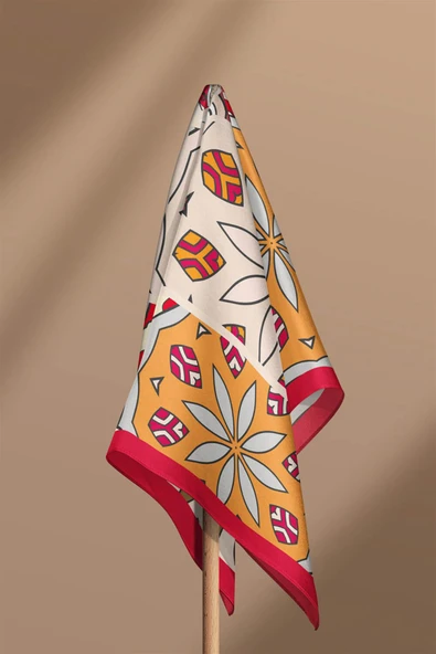%100 İpek Etnik Desenli Kadın Bandana - Resim 5
