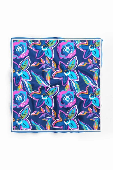 Vissona Çiçek Desenli İpek Bandana - Resim 2