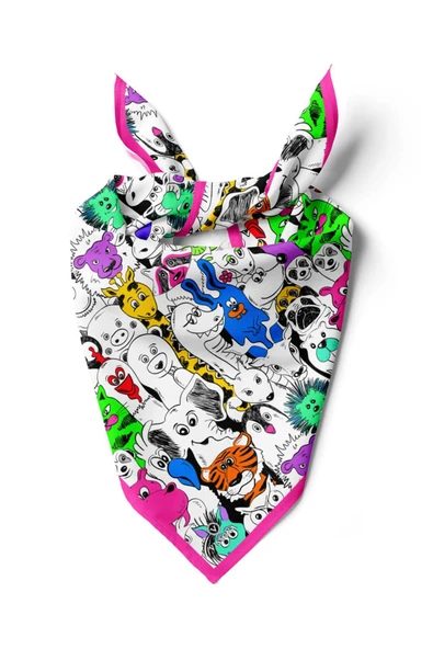 %100 İPEK HAYVAN DESENLİ KADIN BANDANA 50X50 ürün görseli