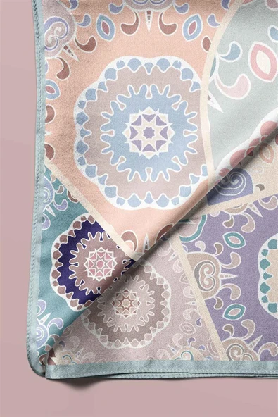 100% Silk Headscarf for Women - 22"x 22" inch Hair Scarf Ethnic Pattern Silk Headscarf Bandanas Square Silk 60355 - Resim 6