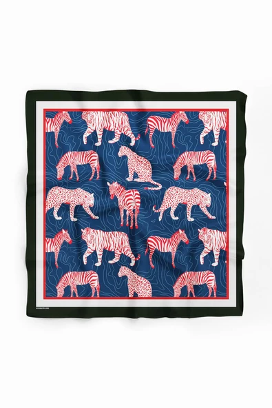 H50 Kadın Mavi Kırmızı Animal Desenli 50x50 Bandana HYL DG01695-22 - Resim 2