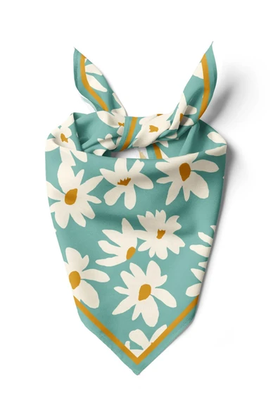 Vissona Papatya Desenli %100 İpek Bandana 55x55 ürün görseli 1