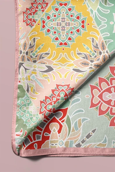 100% Silk Headscarf for Women - 22"x 22" inch Hair Scarf Ethnic Pattern Silk Headscarf Bandanas Square Silk 60353 - Resim 6