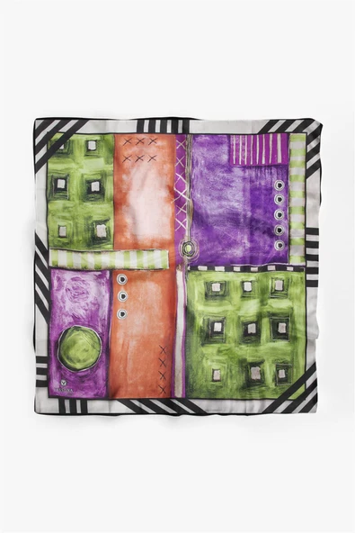 %100 İpek Kadın Desenli Bandana 80x80 - Resim 2