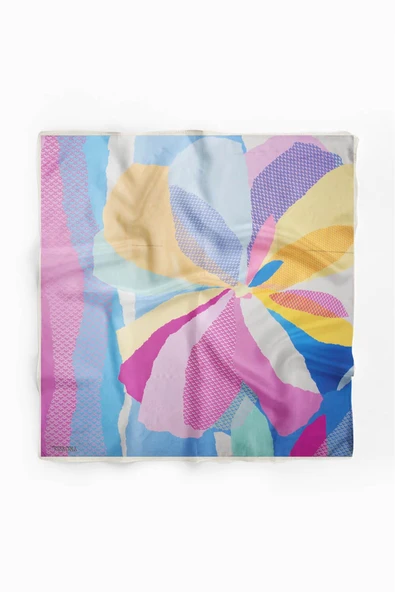 %100 İpek Kadın Desenli Bandana 80x80 - Resim 2
