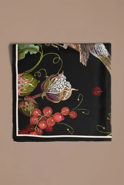 F99 Vissona Kuş Desenli İpek Bandana - Resim 5